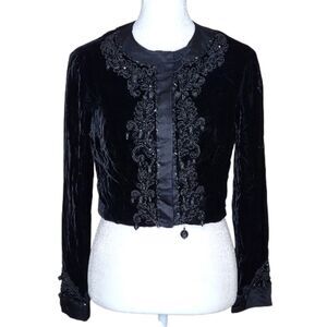 Vintage 60s Eloise Curtis For Happenstance Black Velvet Beaded Bolero Jacket XS